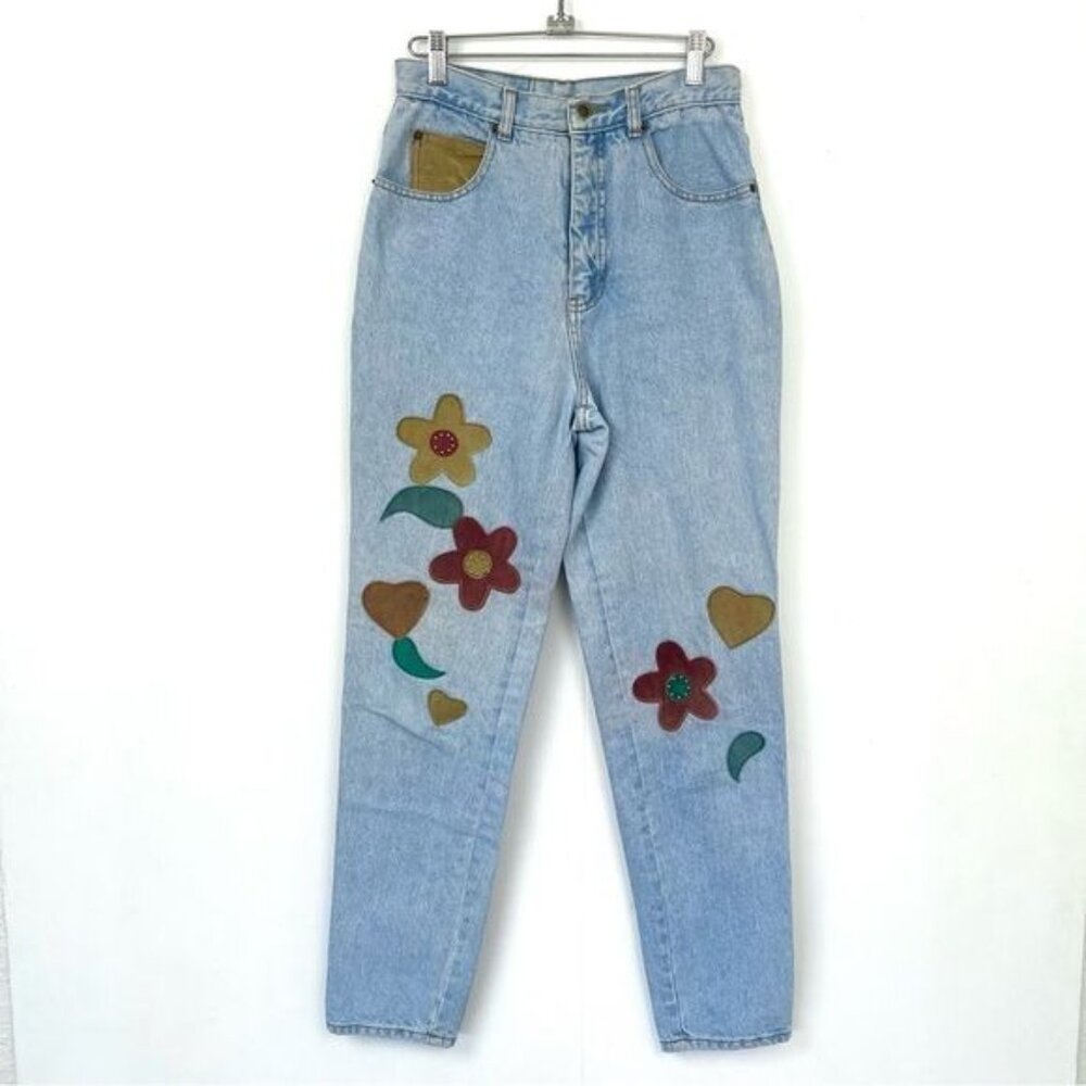 Seruchi high waisted Denim Jeans Suede leather patchwork 6